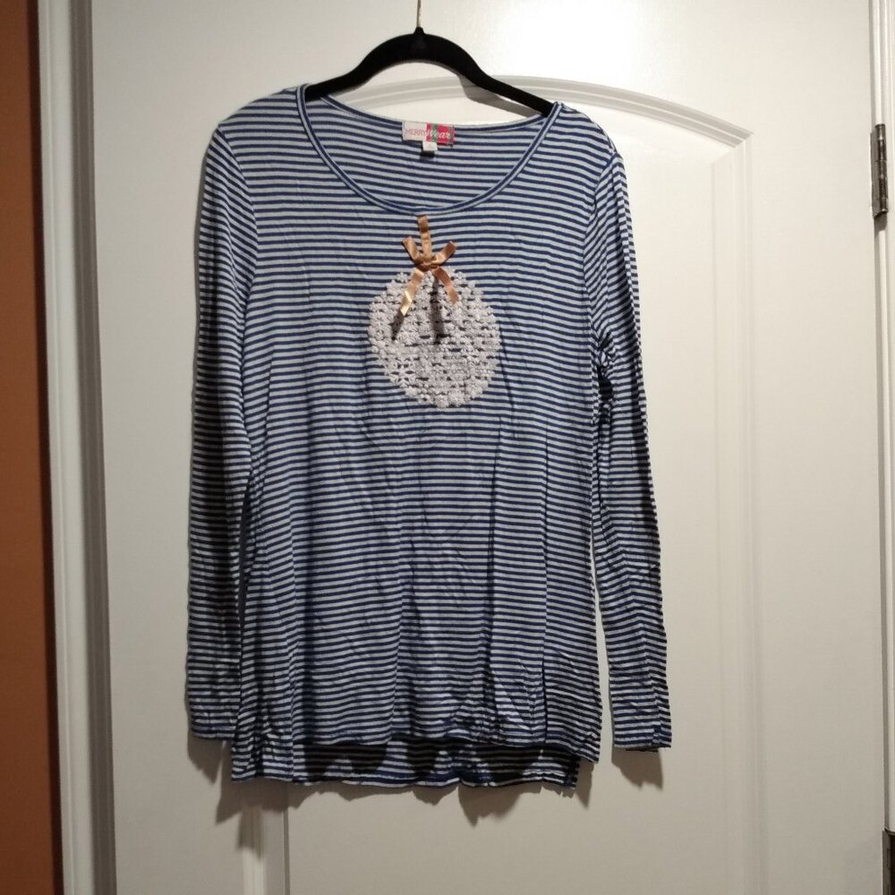 Blue and White Striped Tunic with Glitter Snowflake Ornament